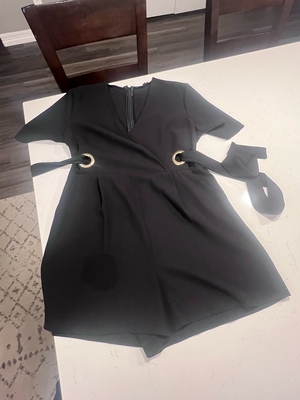 Topshop Black Short Sleeve Romper with Gold Grommet Tie size 12
